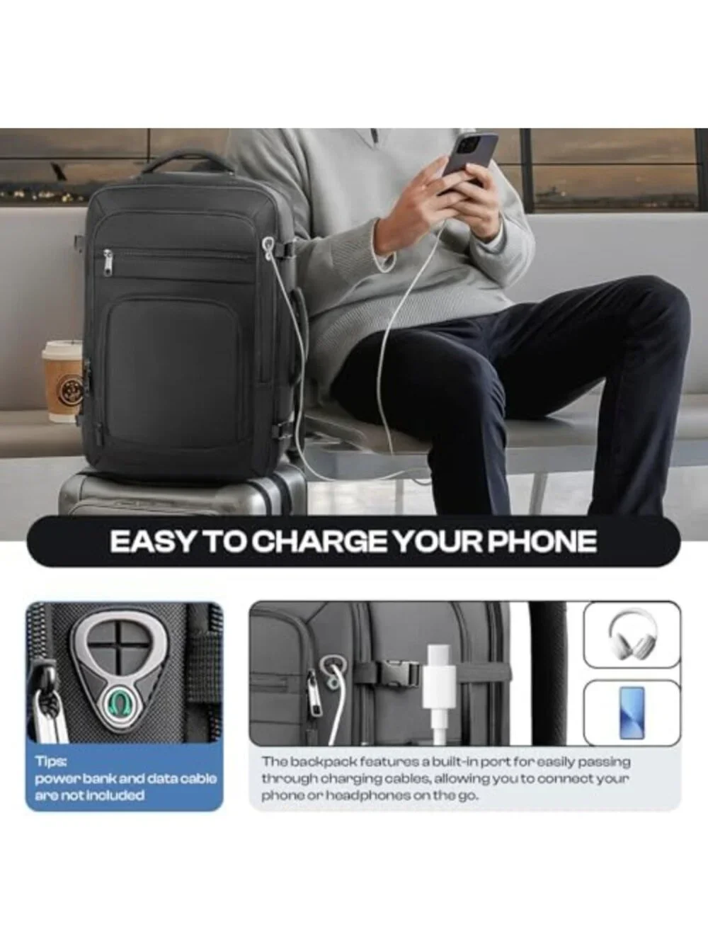 Spacious Expandable Travel Backpack 40L-50L for 17.3